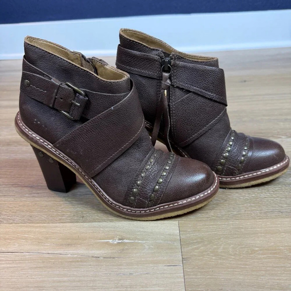 Schuler & Sons Anthropologie Brown Leather Studded Heeled Ankle Boots, Sz 7 - Picture 5 of 7